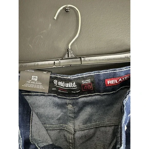 Ecko Jean Shorts Men 40 Baggy Fit Med Wash Distressed Denim Patches Y2k‎ 90s - Picture 11 of 15